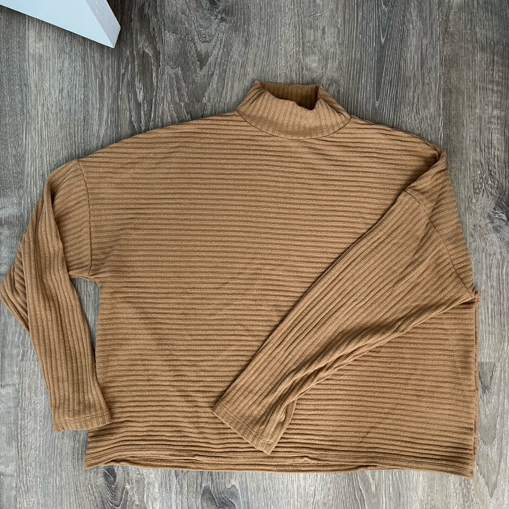 Forever 21 Tan Drop Shoulder High Neck Sweater